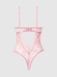 House of Desire Blair Satin & Lace Corseted Underwire Teddy Rose Pink