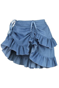 Blue Denim Ruched Bustle Skirt