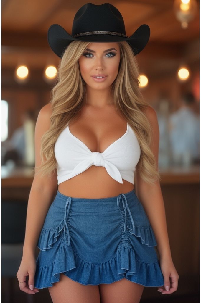 Blue Denim Ruched Bustle Skirt