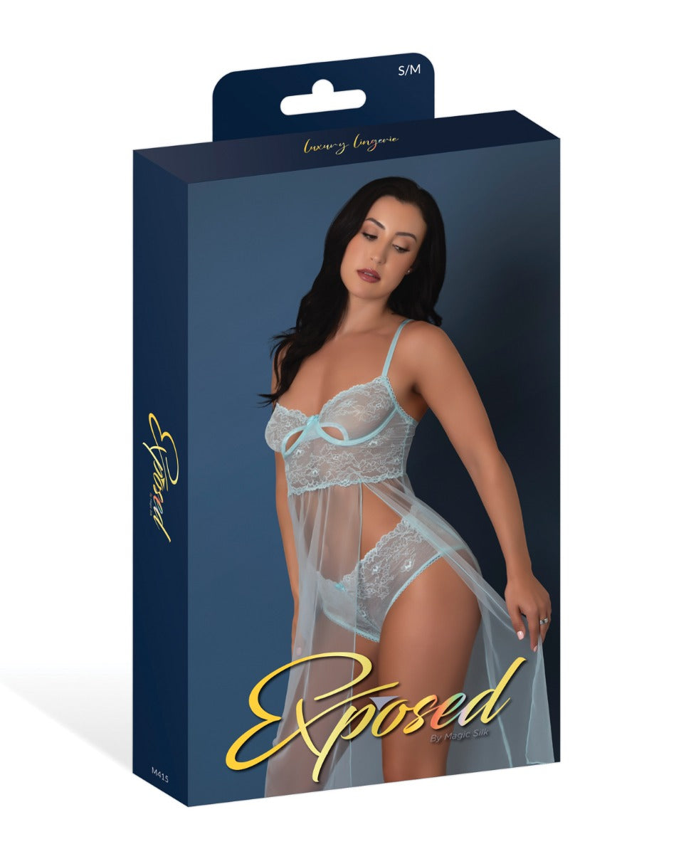 Magic Silk Blue Sky Long Chemise & Boy Short Panty - Light Blue