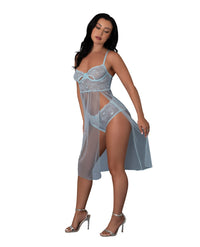 Magic Silk Blue Sky Long Chemise & Boy Short Panty - Light Blue