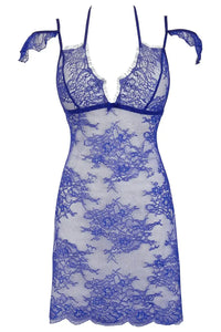 Axami Blueberry Lace Babydoll: transparent blue, extremely feminine, with delicate lace and matching panty.