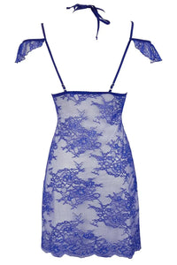 Axami Blueberry Lace Babydoll: transparent blue lace, extremely feminine design, delicate off-shoulder straps.