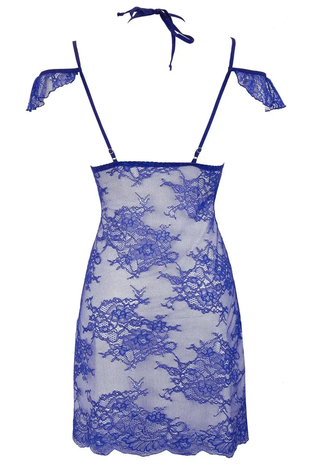 Axami Blueberry Lace Babydoll: transparent blue lace, extremely feminine design, delicate off-shoulder straps.