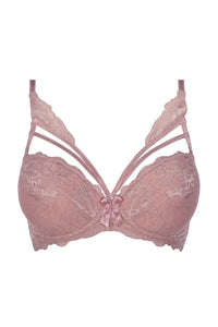 Axami Blush Rose push-up bra with delicate blush pink lace, unique stripes, and a sensual design.