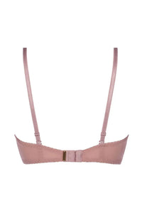 Back view of Axami Blush Rose push-up bra with delicate pink lace, adjustable straps, and hook-and-eye closure.