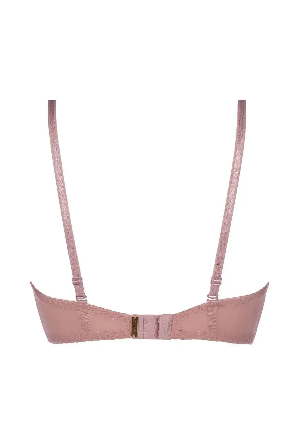 Back view of Axami Blush Rose push-up bra with delicate pink lace, adjustable straps, and hook-and-eye closure.