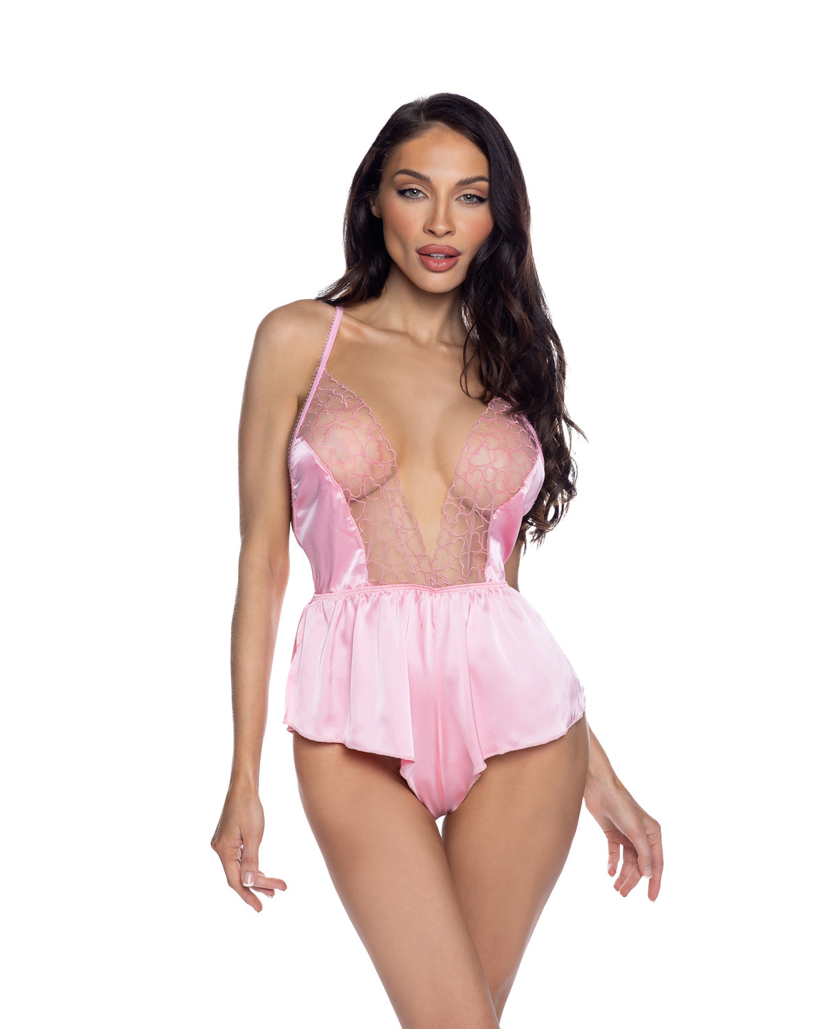 Blushing Beauty Stretch Satin Romper Pink