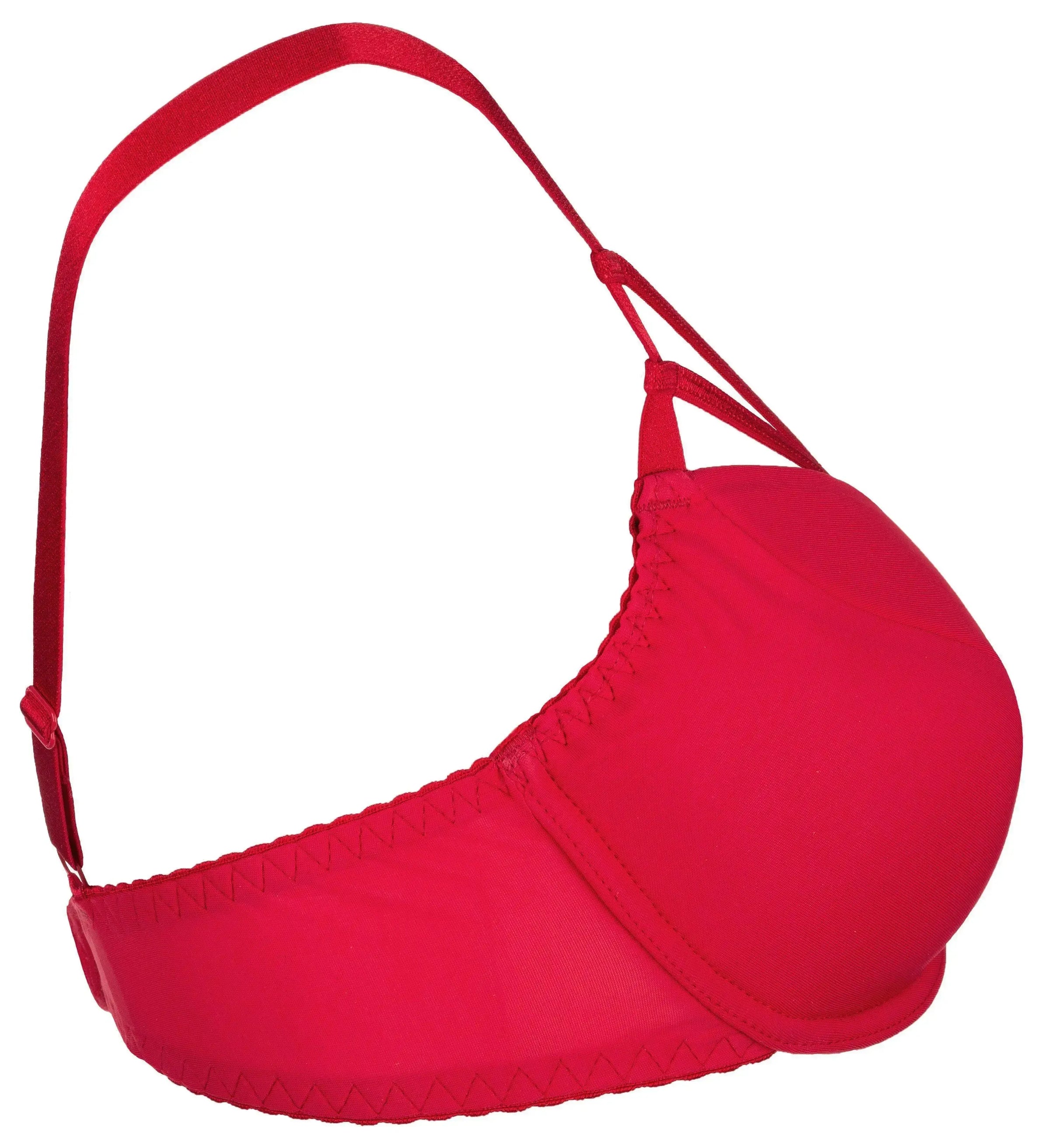 Passionate red Breva Strappy Cups Push-up Bra with unique thin, flexible strap and cup decoration.