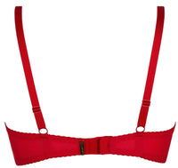 Passionate red Breva Strappy Cups Push-up Bra, back view, with adjustable straps and hook-and-eye closure.