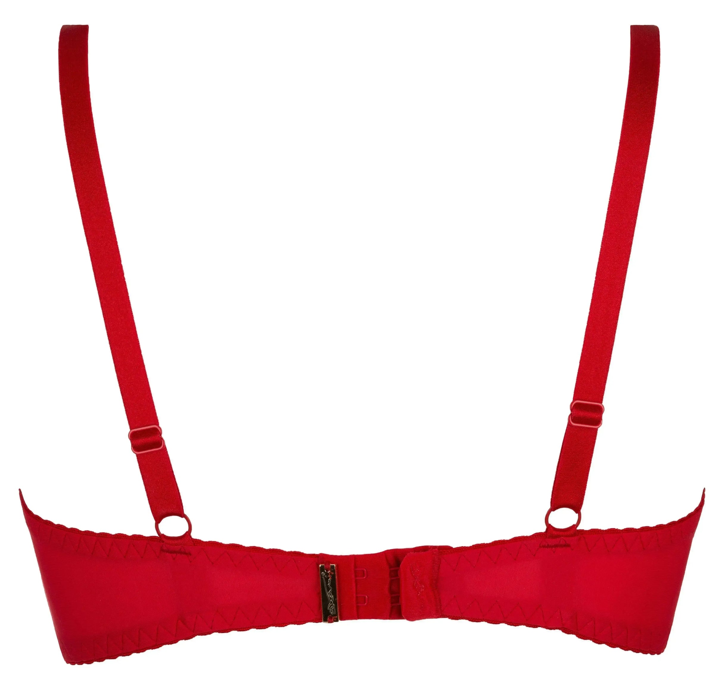 Passionate red Breva Strappy Cups Push-up Bra, back view, with adjustable straps and hook-and-eye closure.