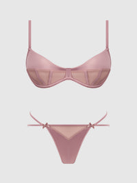 House of Desire Brigeta Satin & Mesh Corseted Bra & Open Back Hipster Set