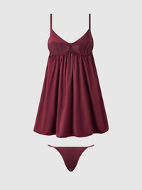 House of Desire Brigeta Satin & Mesh Corsetted Babydoll Set