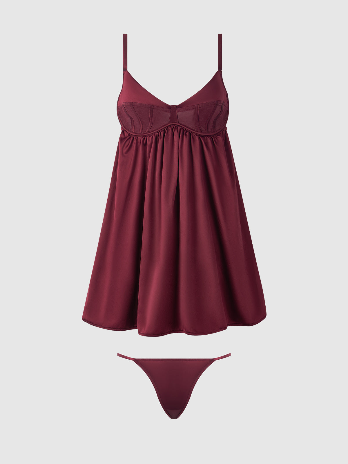 House of Desire Brigeta Satin & Mesh Corsetted Babydoll Set