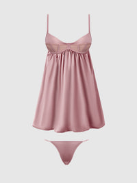 House of Desire Brigeta Satin & Mesh Corsetted Babydoll Set
