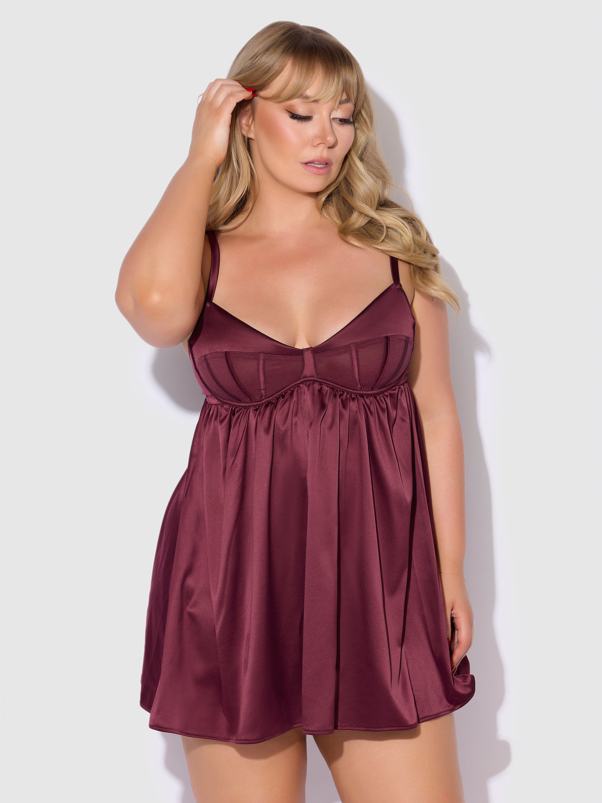 Brigeta Satin & Mesh Corsetted Babydoll Set