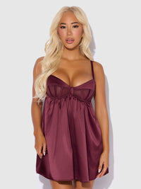 House of Desire Brigeta Satin & Mesh Corsetted Babydoll Set