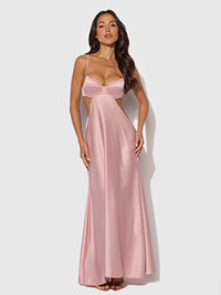 House of Desire Brigeta Satin Mono Wire Long Gown Mauve