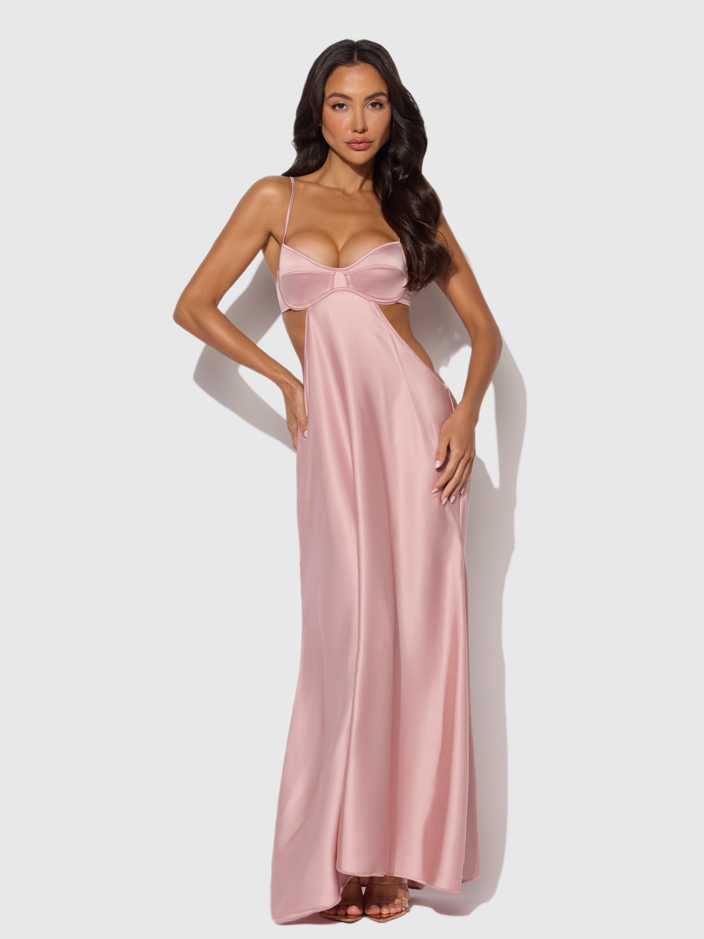 House of Desire Brigeta Satin Mono Wire Long Gown Mauve