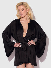 House of Desire Brigeta Short Satin Robe Black