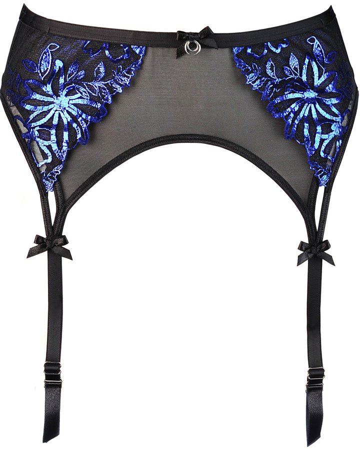 Brilliance Embroidery Garter Belt Blue Shimmer-Axami-Rebel Romance