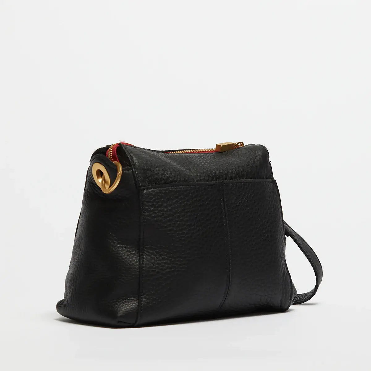Hammitt Bryant Med Leather Shoulder Bag Black/Brushed Gold Red Zip-Rebel Romance
