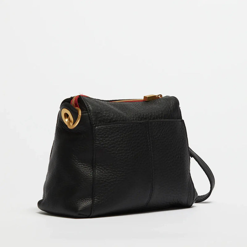 Hammitt Bryant Med Leather Shoulder Bag Black/Brushed Gold Red Zip-Rebel Romance