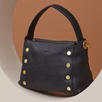 Hammitt Bryant Med Leather Shoulder Bag Black/Brushed Gold Red Zip-Rebel Romance