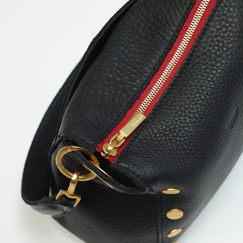 Hammitt Bryant Med Leather Shoulder Bag Black/Brushed Gold Red Zip-Rebel Romance