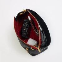 Hammitt Bryant Med Leather Shoulder Bag Black/Brushed Gold Red Zip-Rebel Romance
