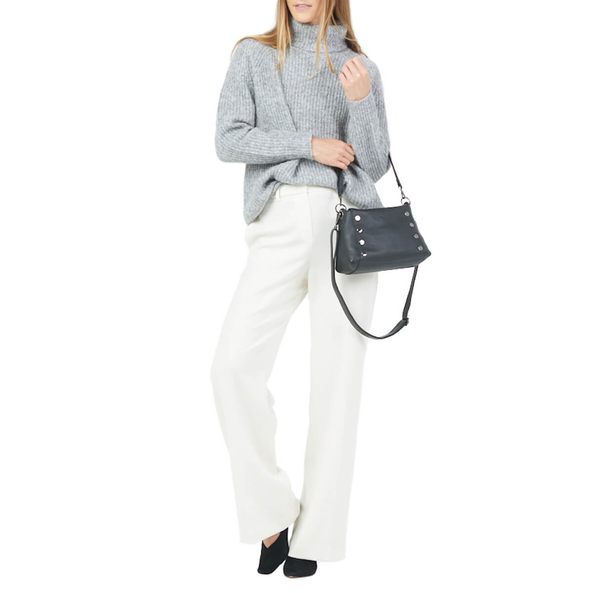 Hammitt Bryant Med Leather Shoulder Bag Black/Gunmetal-Rebel Romance