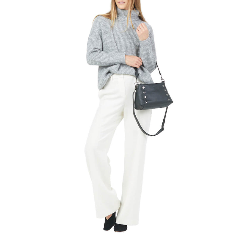 Hammitt Bryant Med Leather Shoulder Bag Black/Gunmetal-Rebel Romance