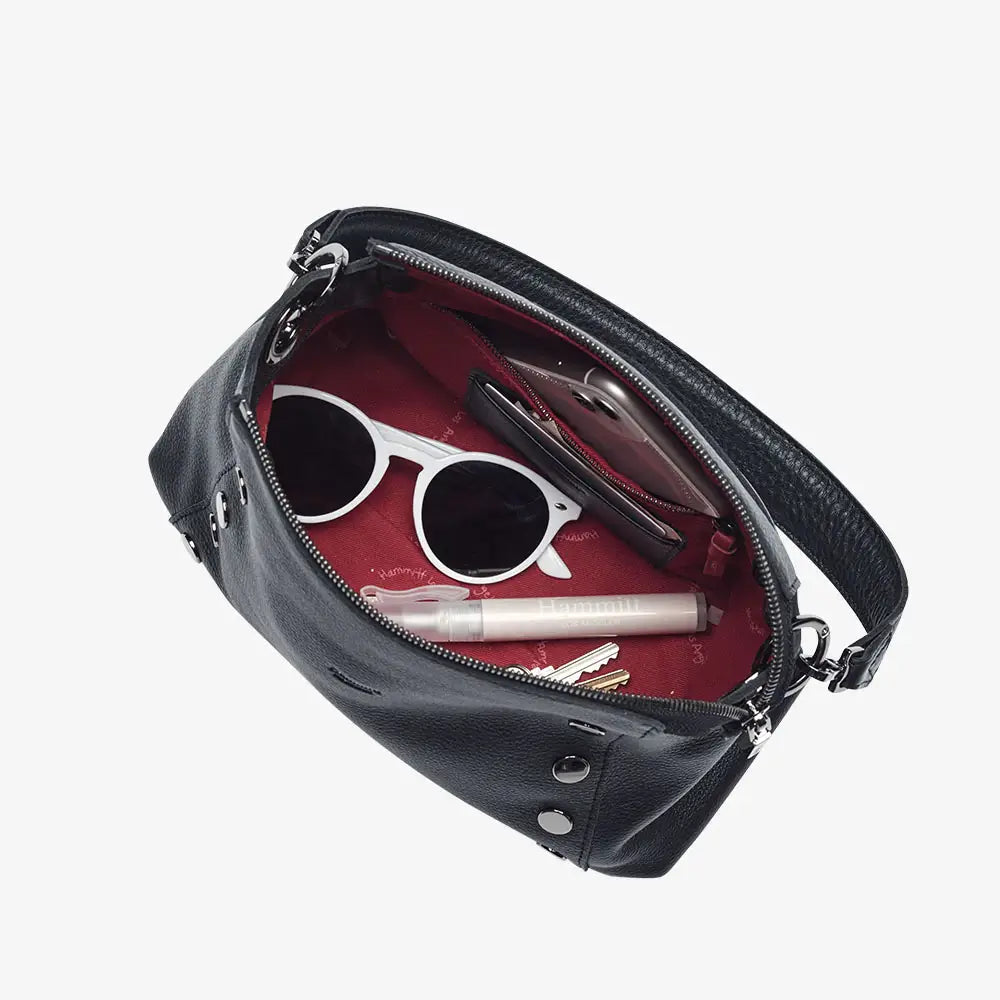 Hammitt Bryant Med Leather Shoulder Bag Black/Gunmetal-Rebel Romance
