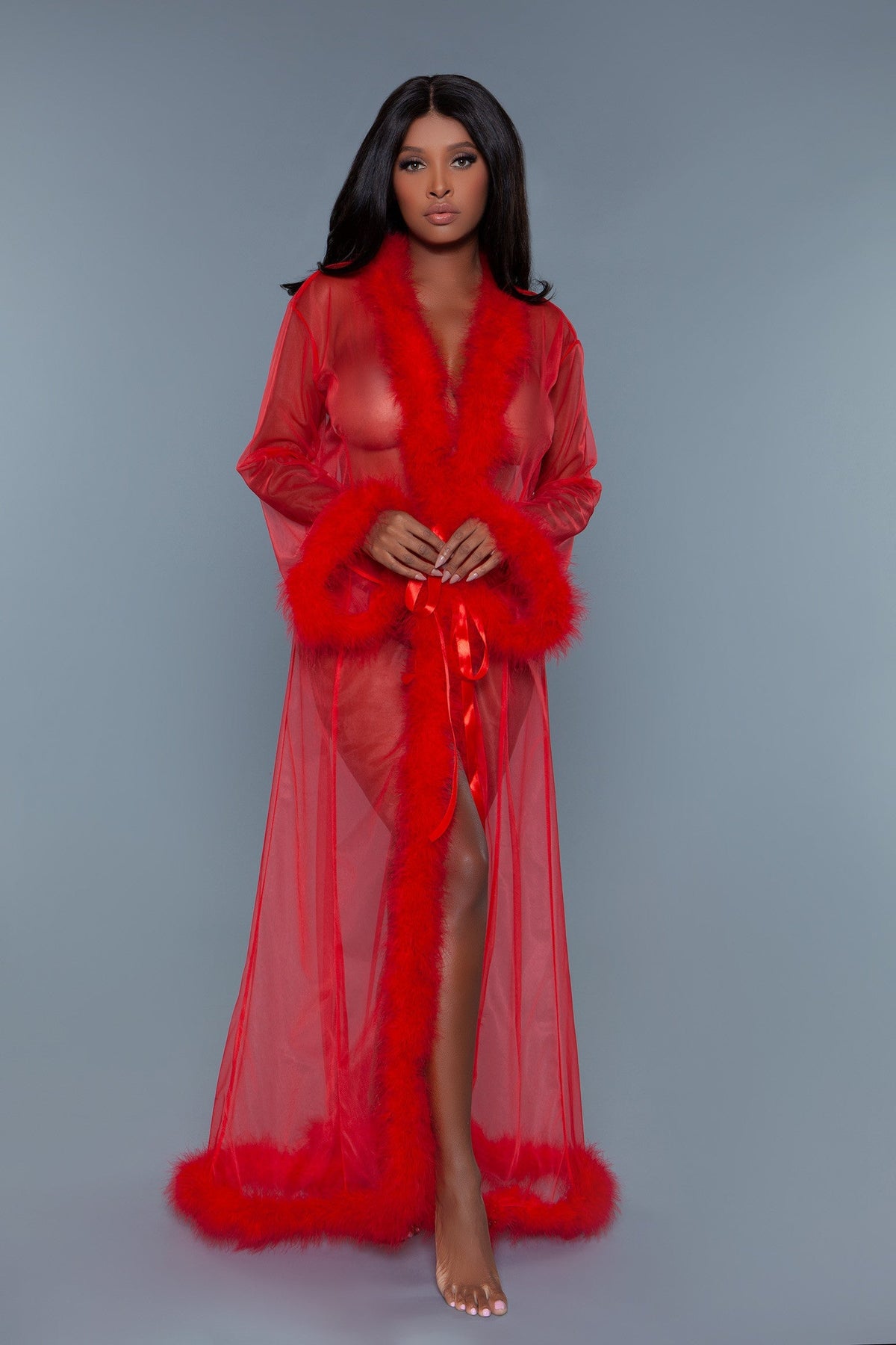 Burlesque BeWicked Marabou Sheer Robe Red