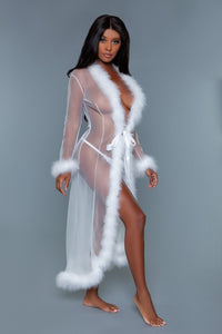 Burlesque BeWicked Marabou Sheer Robe White