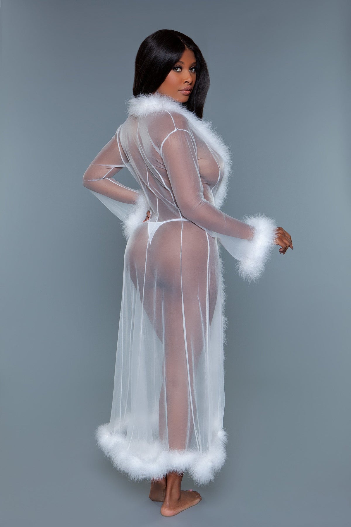 Burlesque BeWicked Marabou Sheer Robe White