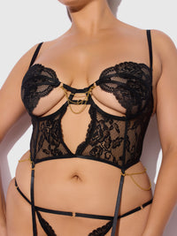 House of Desire Cecily Lace & Chain Bustier & Backless Hipster Set