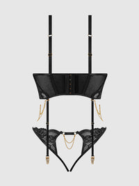 House of Desire Cecily Lace & Chain Bustier & Backless Hipster Set