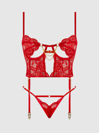 House of Desire Cecily Lace & Chain Bustier & Backless Hipster Set
