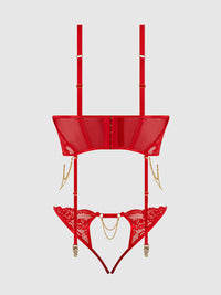 House of Desire Cecily Lace & Chain Bustier & Backless Hipster Set
