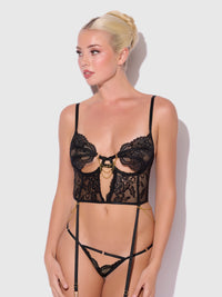 House of Desire Cecily Lace & Chain Bustier & Backless Hipster Set