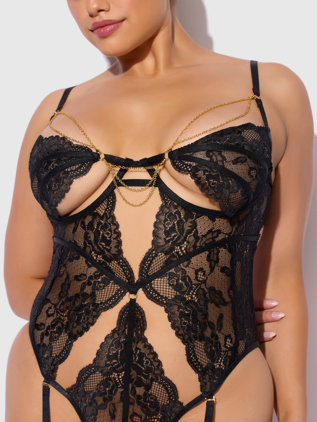 Cecily Lace & Chain Gartered Teddy