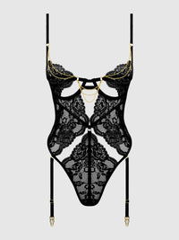 House of Desire Cecily Lace & Chain Gartered Teddy