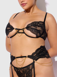 House of Desire Cecily Lace & Chain Open Cups Bra Set