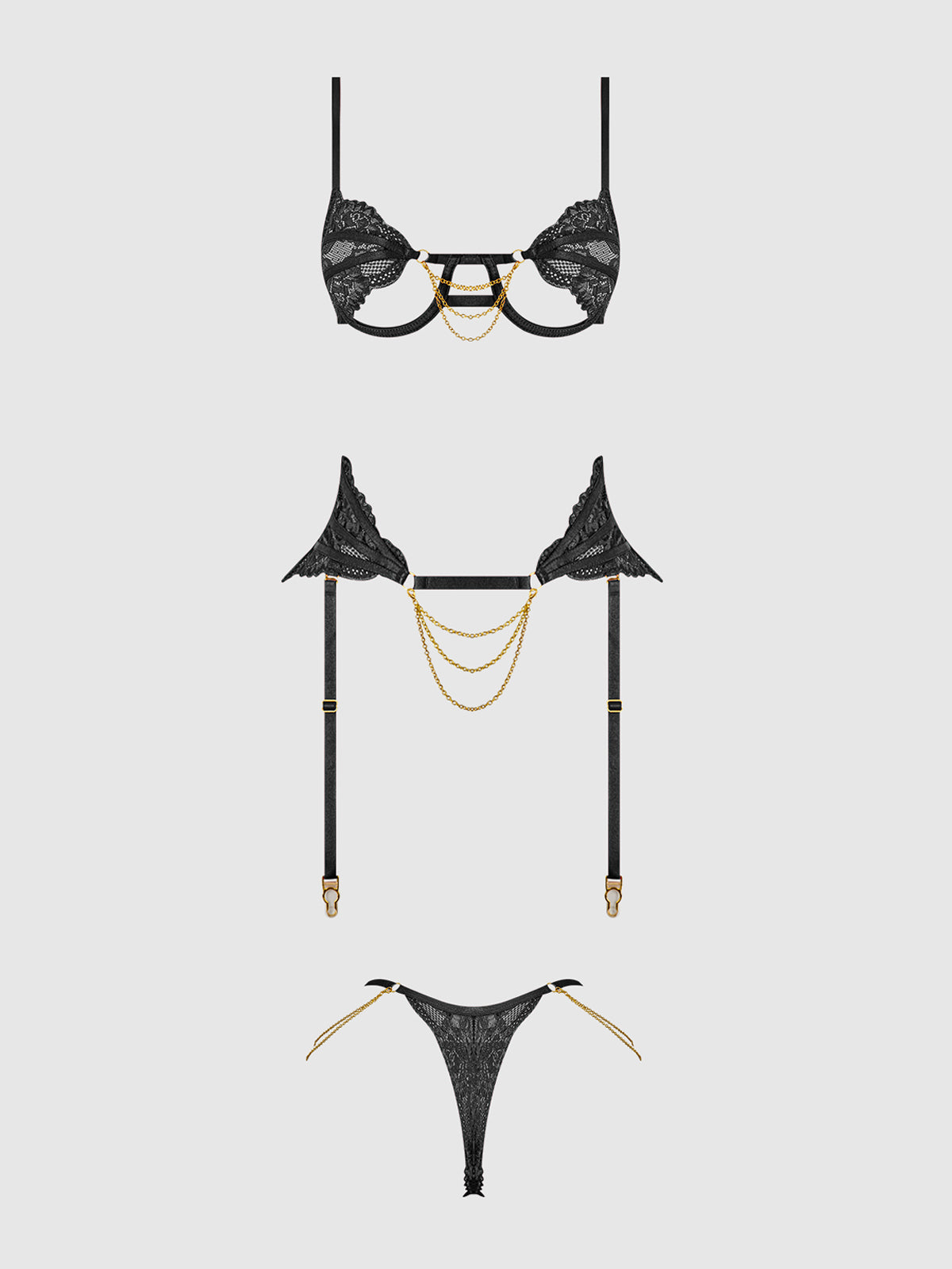 Cecily Lace & Chain Open Cups Bra Set