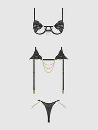 House of Desire Cecily Lace & Chain Open Cups Bra Set