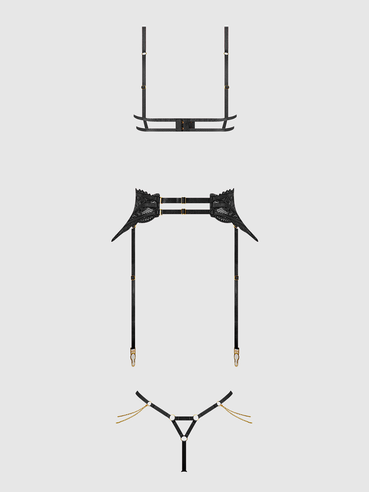 House of Desire Cecily Lace & Chain Open Cups Bra Set