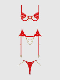 House of Desire Cecily Lace & Chain Open Cups Bra Set