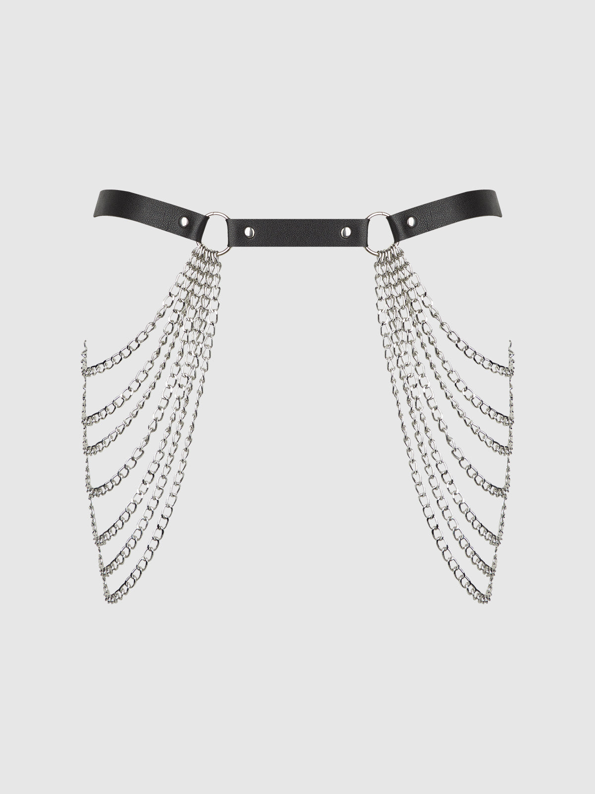 Chain & Leather-Like Draped Garter Black Silver