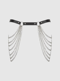 House of Desire Chain & Leather-Like Draped Garter Black Silver